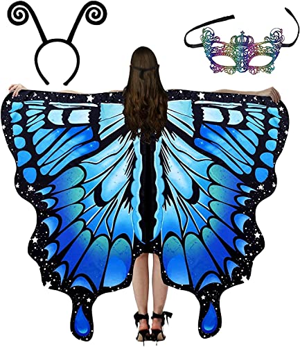 RZXBB Schmetterlingsflügel Damen,Schmetterling Kostüm Damen,Schmetterling Umhang Schal,Schmetterling Karneval,Butterfly Wings Mit Bunter Maske Und Stirnband,Für Cosplay, Fasching, Faschingsball (B) von RZXBB