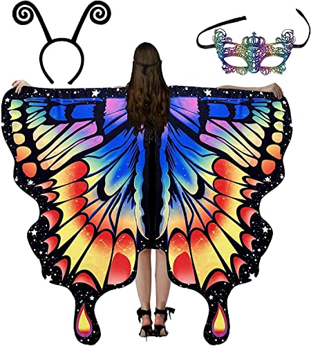 RZXBB Schmetterlingsflügel Damen,Schmetterling Kostüm Damen,Schmetterling Umhang Schal,Schmetterling Karneval,Butterfly Wings Mit Bunter Maske Und Stirnband,Für Cosplay, Fasching, Faschingsball (C) RZXBB Schmetterlingsflügel Damen,Schmetterling Kostüm Damen,Schmetterling Umhang Schal,Schmetterling Karneval,Butterfly Wings Mit Bunter Maske Und Stirnband,Für Cosplay, Fasching, Faschingsball (C) von RZXBB