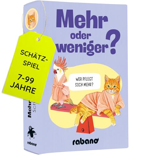 Rabano Art Mehr oder Weniger - Schätzspiel ab 2 Personen - 150 Fragen - Spiel für Erwachsene & Kinder ab 7 Jahren - Tolles Kartenspiel für 2+ Spieler - Familienspiel, Gesellschaftsspiel oder zu zweit Rabano Art Mehr oder Weniger - Schätzspiel ab 2 Personen - 150 Fragen - Spiel für Erwachsene & Kinder ab 7 Jahren - Tolles Kartenspiel für 2+ Spieler - Familienspiel, Gesellschaftsspiel oder zu zweit von Rabano Art