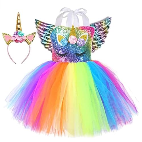 Rabtero Kinder Einhorn Kostüm, Kinder Einhorn Prinzessin Fancy Kleid, Regenbogen Einhorn Ballett Tutu Kleid mit Stirnband und Flügeln für Mädchen 6-7 Rabtero Kinder Einhorn Kostüm, Kinder Einhorn Prinzessin Fancy Kleid, Regenbogen Einhorn Ballett Tutu Kleid mit Stirnband und Flügeln für Mädchen 6-7 von Rabtero