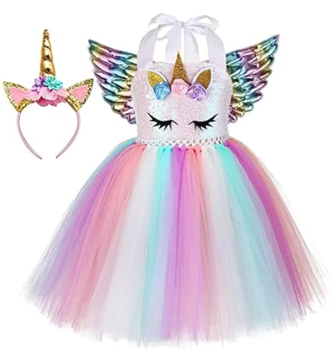Rabtero Kinder Einhorn Kostüm, Kinder Einhorn Prinzessin Fancy Kleid, rosa Einhorn Ballett Tutu Kleid mit Stirnband und Flügeln für Mädchen 6-7 Rabtero Kinder Einhorn Kostüm, Kinder Einhorn Prinzessin Fancy Kleid, rosa Einhorn Ballett Tutu Kleid mit Stirnband und Flügeln für Mädchen 6-7 von Rabtero