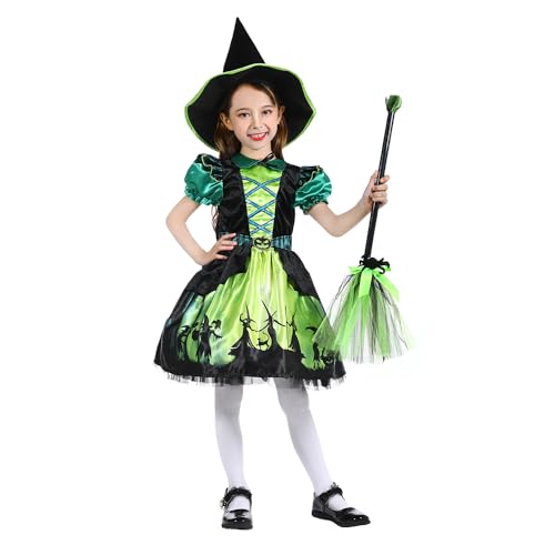 Rabtero Kinder Halloween Hexe Kostüm - Luxus Grünes Kleid Mit Hut für Mädchen 7-8 Jahre Rabtero Kinder Halloween Hexe Kostüm - Luxus Grünes Kleid Mit Hut für Mädchen 7-8 Jahre von Rabtero