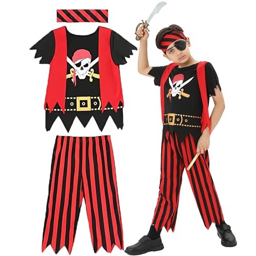 Rabtero Kinder Pirate Kostüm, Jungen Dress Up Set, 3-Stücke Cosplay für 5-6 Jahre von Rabtero