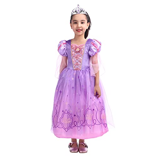 Rabtero Kinder Prinzessin Kostüm, Mädchen Rapunzel Prinzessin Cosplay Dress Up, lila Prinzessin Kleid mit Krone für Mädchen 3-4 Jahre von Rabtero