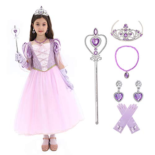 Rabtero Kinder Prinzessin Kostüm, Mädchen Rapunzel Prinzessin Dress Up, Luxus lila Prinzessin Kleid mit Zubehör für Mädchen 3-4 Jahre von Rabtero