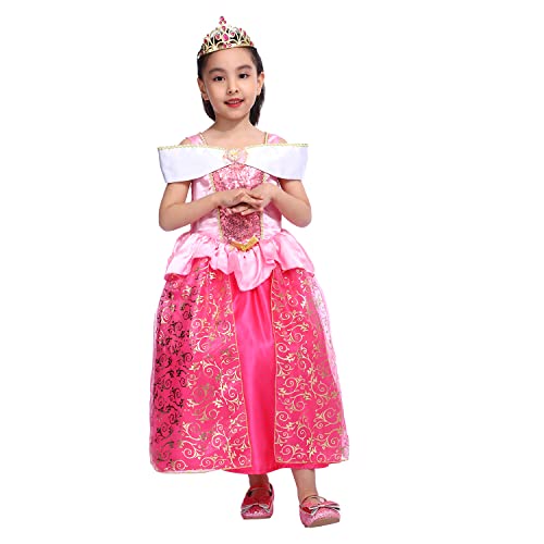 Rabtero Kinder Prinzessin Kostüm, Mädchen Sleeping Beauty Prinzessin Dress Up, rosa Prinzessin Kleid mit Krone für Mädchen 3-4 Jahre von Rabtero