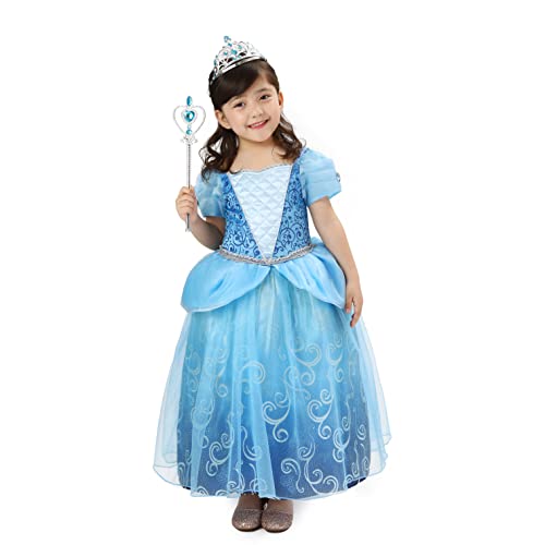 Rabtero Kinder Prinzessin Kostüm, Mädchen blaue Cinderella Prinzessin Dress Up, Luxus Prinzessin Kleid mit Zubehör für Mädchen 3-4 Jahre von Rabtero