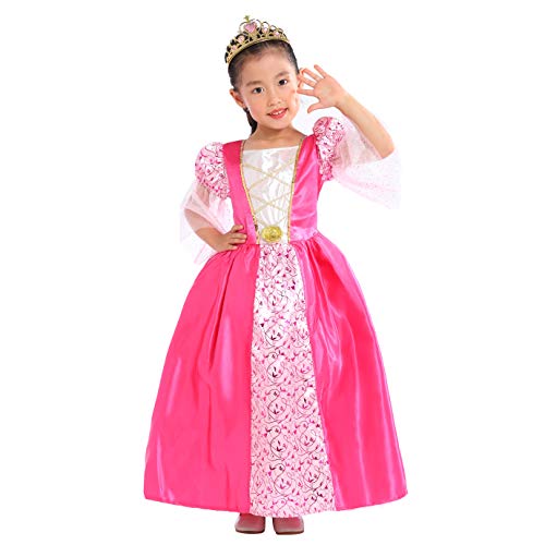 Rabtero Kinder Prinzessin Kostüm, Mädchen rosa mittelalterliche Prinzessin Dress Up, Prinzessin Kleid mit Krone für Mädchen 3-4 Jahre von Rabtero
