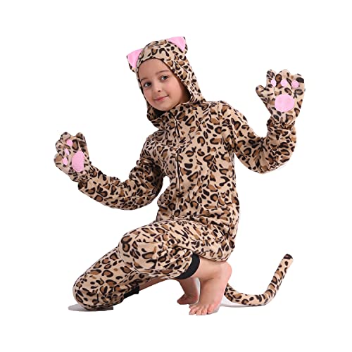 Rabtero Kinder Tier Onesie Kostüm - Unisex Gepard/Leopard für Halloween/Weihnachten/Karneval Festival - Größe 8-10 von Rabtero