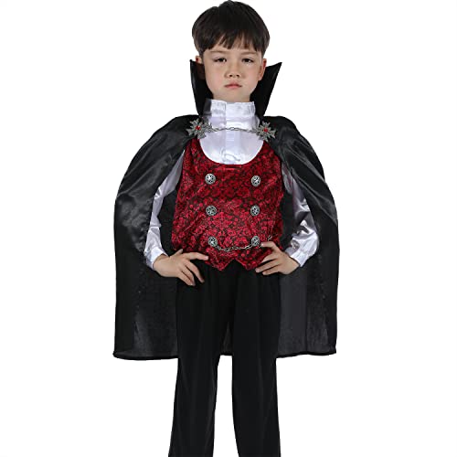 Rabtero Kinder Vampir Kostüm, Jungen Graf Dracula Kostüm, Halloween Dracula oder Vampir Fancy Dress Up für Jungen 12-14 Jahre von Rabtero