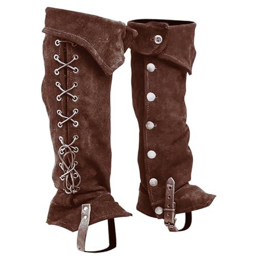 Rachlicy Piratenstiefelabdeckungen 1 Paar Viking mittelalterlicher Stiefel Cover mit Knopfverschluss Polyester Renaissance Kostüm für Cosplay Halloween Dark Brown Rachlicy Piratenstiefelabdeckungen 1 Paar Viking mittelalterlicher Stiefel Cover mit Knopfverschluss Polyester Renaissance Kostüm für Cosplay Halloween Dark Brown von Rachlicy