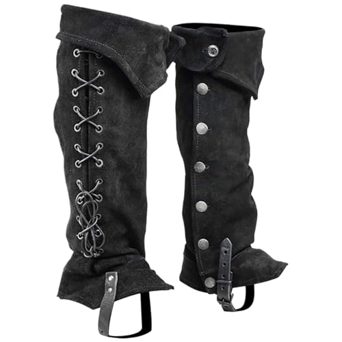 Rachlicy Piratenstiefelabdeckungen Viking mittelalterlicher Stiefelabdeckungen mit Knopfverschluss Polyester Renaissance Kostüm praktisch für Cosplay Halloween Black von Rachlicy