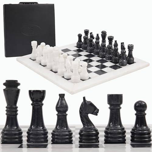 RADICALn Schachspiel-Set mit Aufbewahrungsbox, 38,1 cm, handgefertigt, Weiß und Schwarz, gewichtet, mit Marmor-Turnier-Schach-Sets für Erwachsene von Radicaln