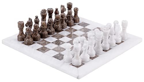 RADICALn Weißes und graues ozeanisches handgefertigtes gewichtetes klassisches Staunton-Turnier-Schach-Set aus Marmor – Botschafter Geschenk-Stil Logik Spielbrett Schachspiel von Radicaln