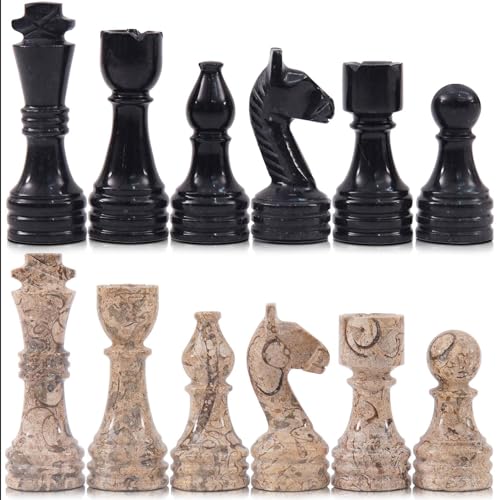 Radical Marble Big Board Games Complete Black and Coral Chess Figuren – geeignet für 16 – 20 Zoll Schachbrett – Antike 32 Schachfiguren Set – komplett aus Marble Handmade Nicht-Holzschach von Radicaln