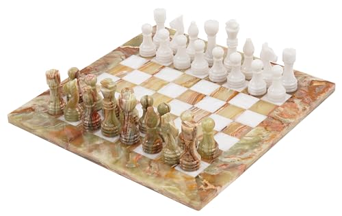Radicaln Marmor-Schachspiel, 15 Zoll, grüner Onyx und Weiß, handgefertigtes Reiseschachspiel für Spiele im Freien für Erwachsene und Familien – 1 Schachbrett und 32 Schachfiguren – Schachbrettspiele von Radicaln