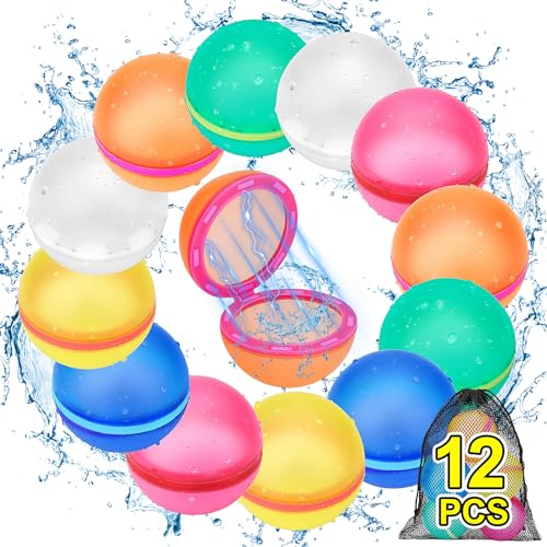 12 Stück Wasserbomben Wiederverwendbar, Selbstschließende Wasserbomben magnetisch, Wiederbefüllbare Wasserballons für Kinder und Erwachsene, Wasserballons für Outdoor, Pool, Wasserpark geeignet, Spaß von Radikor