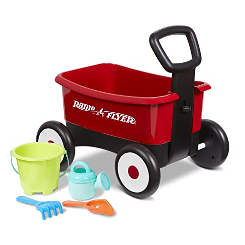 Radio Flyer Push & Pull Walker Kombi mit Gartengeräten, roter 2-in-1 Wagen für Kleinkinder, für 1–4 Jahre von Radio Flyer