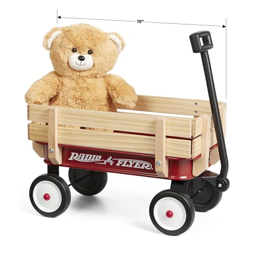 Radio Flyer Mein erster Bollerwagen aus Stahl und Holz mit Teddybär, roter Bollerwagen, für Kinder ab 1,5 Jahren von Radio Flyer