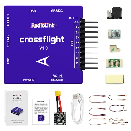Radiolink Crossflight Flugregler Flight Controller Mini-Größe, OSD-Modul mit 10 PWM-Ausgang integriert, vibrationsdämpfender FC für Flugzeug/3-8 Multirotor/Heli/Auto/Boot/U-Boot usw. von Radiolink