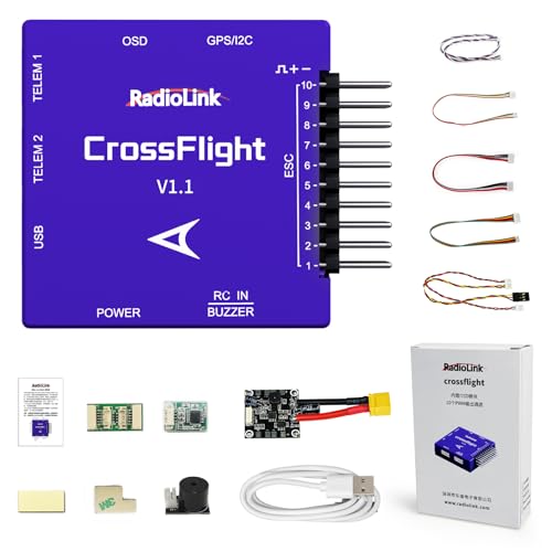 Radiolink Crossflight Flugregler Flight Controller Mini-Größe, OSD-Modul mit 10 PWM-Ausgang integriert, vibrationsdämpfender FC für Flugzeug/3-8 Multirotor/Heli/Auto/Boot/U-Boot usw. von Radiolink