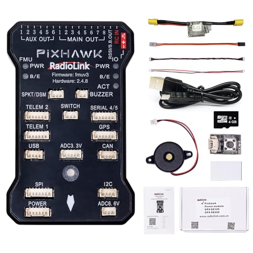 Radiolink PIXHAWK Flugregler Flight Controller 2.4.8 32 Bit mit Leistungsmodul, Sicherheitsschalter, Summer, 4G SD-Karte, FC für Flugzeug/3-8 Copter/VTOL/Auto/Boot/Roboter/Mäher von Radiolink