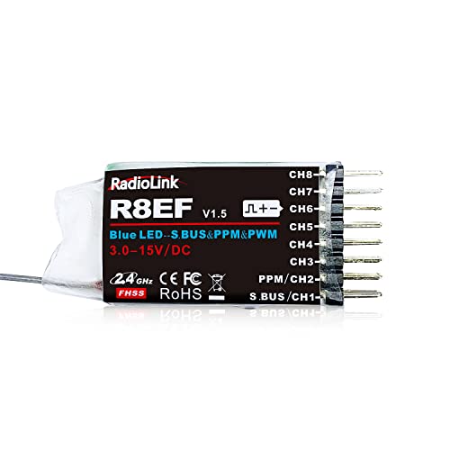 Radiolink R8EF RC Empfänger 2.4 Ghz SBUS/PPM/PWM 8 Kanäle große Reichweite bis zu 2000m für Flugzeug kompatibel mit RC8X/RC6GS V3/RC4GS V3/T8FB/T8S/T16D/T12D von Radiolink