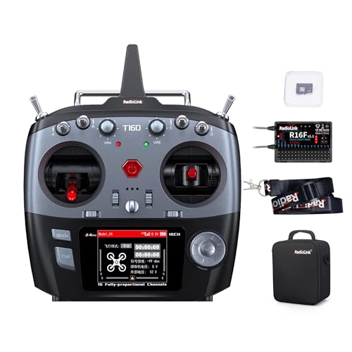 Radiolink T16D 16 Kanäle RC-Sender und R16F Telemetrie-Empfänger, Multi-Protokoll und Voice Broadcast Unterstützung, RC-Funkfernbedienung für Drohne, Flugzeug, Auto, Boot und mehr (Mode 2 Left Throttl von Radiolink