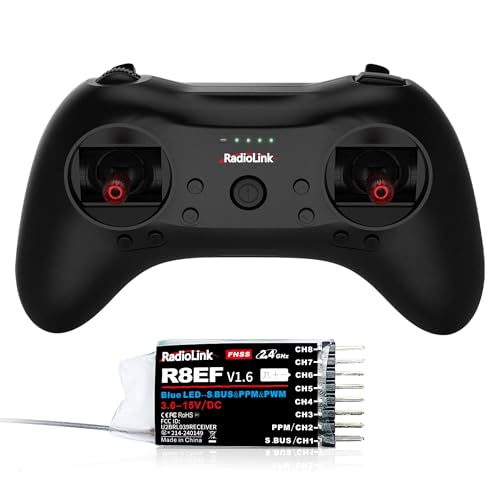 Radiolink T8S 8 Kanäle 2,4 GHz RC Fernsteuerung und Empfänger R8EF, Fernbedienung Eingebaute wiederaufladbare Batterie für Quad/Flugzeug/Auto/Boot (Modus 2 Linke Hand Dual-Stick Selbstzentrierung) von Radiolink