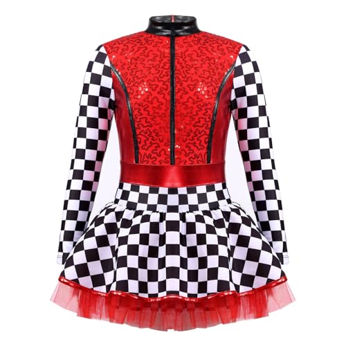 Raenseen Formel 1 Rennfahrer Kostüm Für Mädchen Mit Pailletten Tutu Leotard Kleid Verkleidung Karneval Halloween Kostüm Themenparty Rot 146-152 von Raenseen
