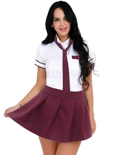 Raenseen Japanische Schuluniform Schülerin Kostüm Dame Karneval Cheerleader Clubwear Weiße Bluse Kurze Ärmel Karierter Rock Mädchen Outfit Burgund XL Raenseen Japanische Schuluniform Schülerin Kostüm Dame Karneval Cheerleader Clubwear Weiße Bluse Kurze Ärmel Karierter Rock Mädchen Outfit Burgund XL von Raenseen