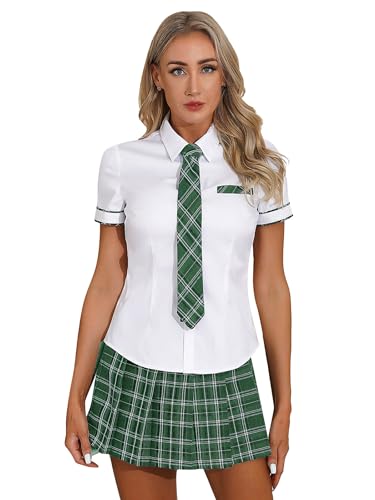 Raenseen Japanische Schuluniform Schülerin Kostüm Dame Karneval Cheerleader Clubwear Weiße Bluse Kurze Ärmel Karierter Rock Mädchen Outfit Grün 3XL Raenseen Japanische Schuluniform Schülerin Kostüm Dame Karneval Cheerleader Clubwear Weiße Bluse Kurze Ärmel Karierter Rock Mädchen Outfit Grün 3XL von Raenseen