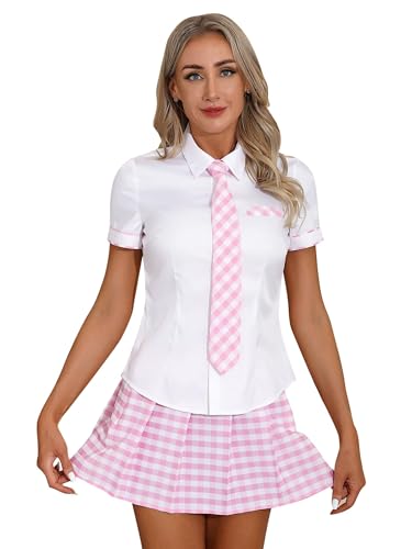 Raenseen Japanische Schuluniform Schülerin Kostüm Dame Karneval Cheerleader Clubwear Weiße Bluse Kurze Ärmel Karierter Rock Mädchen Outfit Rosa 3XL Raenseen Japanische Schuluniform Schülerin Kostüm Dame Karneval Cheerleader Clubwear Weiße Bluse Kurze Ärmel Karierter Rock Mädchen Outfit Rosa 3XL von Raenseen
