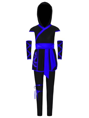 Raenseen Kind Japanischer Anime Cosplay Kostüm Kapuzen Tunika Oberteil Mit Leggings Für Themenparty Blau 158-164 von Raenseen