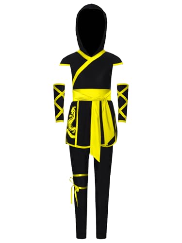Raenseen Kind Japanischer Anime Cosplay Kostüm Kapuzen Tunika Oberteil Mit Leggings Für Themenparty Gelb 134-140 von Raenseen