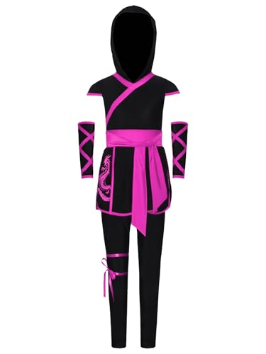 Raenseen Kind Japanischer Anime Cosplay Kostüm Kapuzen Tunika Oberteil Mit Leggings Für Themenparty Knalliges Pink 170 von Raenseen