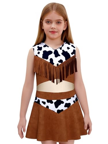 Raenseen Kinder Cowgirl Kostüm Ärmelloses Wildleder Quaste Alinie Kleid Cowboys Thema Party Verkleidung Dunkelbraun 110-116 von Raenseen
