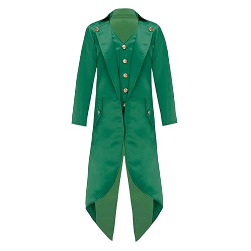 Raenseen Kinder Jungen Mädchen Mittelalterlicher Steampunk Frack Jacke Cosplay Kostüm Halloween Vampir Viktorianische Jacke Smoking Tuxedo Klassischer Revers Dunkelgrün 134-140 von Raenseen