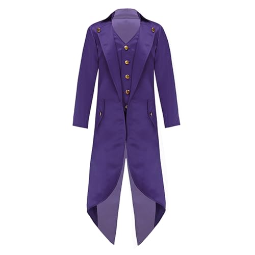 Raenseen Kinder Jungen Mädchen Mittelalterlicher Steampunk Frack Jacke Cosplay Kostüm Halloween Vampir Viktorianische Jacke Smoking Tuxedo Klassischer Revers Lila 158-164 von Raenseen