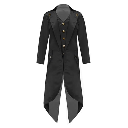Raenseen Kinder Jungen Mädchen Mittelalterlicher Steampunk Frack Jacke Cosplay Kostüm Halloween Vampir Viktorianische Jacke Smoking Tuxedo Klassischer Revers Schwarz 134-140 von Raenseen