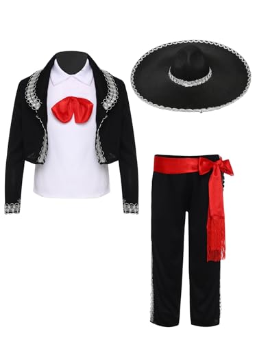 Raenseen Kinder Jungen Mexikanisches Traditionelles Mariachi Kostüm Jacke Oberteil Mit Hose Großer Hut Für Karneval Schwarz 2-3 Jahre Raenseen Kinder Jungen Mexikanisches Traditionelles Mariachi Kostüm Jacke Oberteil Mit Hose Großer Hut Für Karneval Schwarz 2-3 Jahre von Raenseen