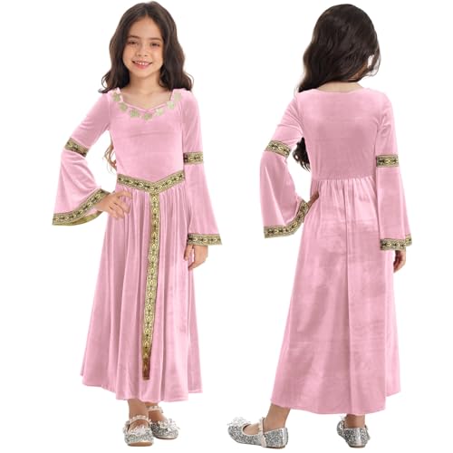 Raenseen Mittelalterliches Renaissance Prinzessinnenkostüm Für Mädchen Samt Duchessa Kleid Mittelalterliches Königinkostüm Verkleidung Karneval Halloween Kostüm Rosa 158-164 von Raenseen