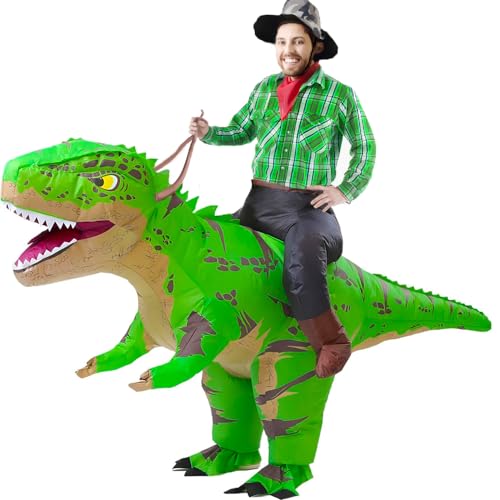 Rafalacy Aufblasbares Dinosaurier-Kostüm für Erwachsene, lustiges T-Rex-Reiter-Halloween-Kostüm, Grün von Rafalacy