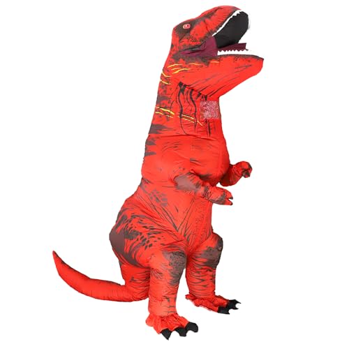 Rafalacy Aufblasbares Dinosaurier-Kostüm für Erwachsene, T-Rex- und Jurassic-Kostüm, lustiges Kostüm für Halloween, Partys, Cosplay, Kostümanzug, Rot von Rafalacy