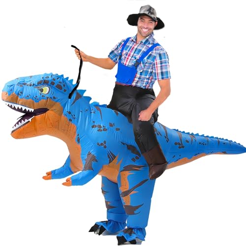 Aufblasbares Dinosaurier-Kostüm für Erwachsene, lustiges T-Rex-Reiter-Halloween-Kostüm, Blau von Rafalacy