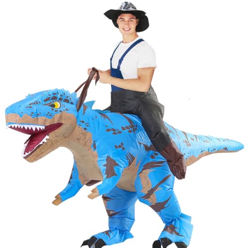 Aufblasbares Dinosaurier-Kostüm für Erwachsene, lustiges T-Rex-Reiter-Halloween-Kostüm, Blau von Rafalacy