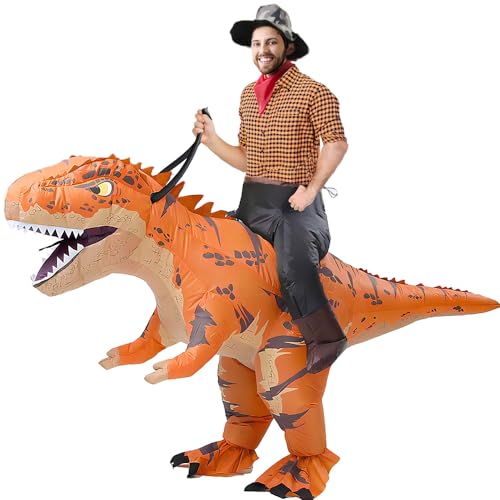 Rafalacy Aufblasbares Dinosaurier-Kostüm für Erwachsene, lustiges T-Rex-Reiter-Halloween-Kostüm, Braun von Rafalacy