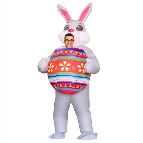 Rafalacy Aufblasbares Osterhasenkostüm für Erwachsene, aufblasbares Osterei-Kostüm, lustiges Kaninchen-Kostüm, Anzug, Halloween-Kostüm von Rafalacy