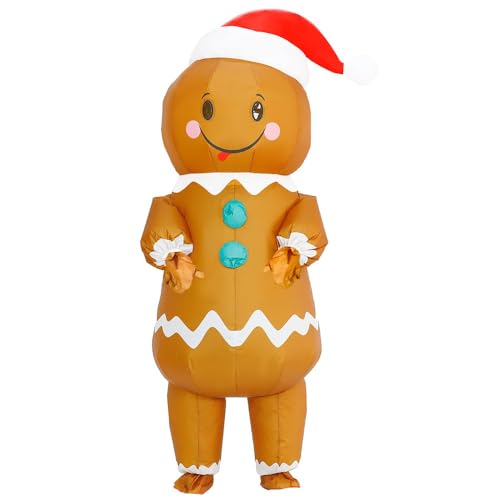 Rafalacy Aufblasbarer Weihnachtsmann-Anzug, Uni Elf, Schneemann, Weihnachten Blow Up Kostüm - Xmas Lustiges Cosplay Verkleidung (Lebkuchenmann) von Rafalacy