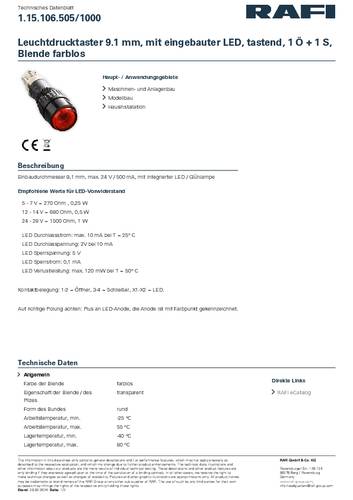 RAFI 1.15.106.505/1000 Leuchtdrucktaster 24V 0.5A tastend (L x B x H) 11 x 11 x 32mm 1St. von Rafi